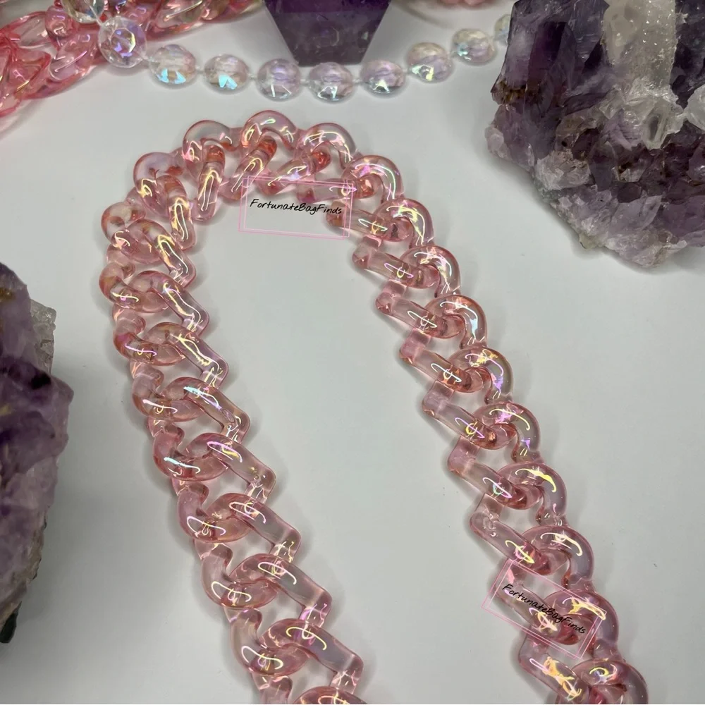 TikTok Famous PINK PEACH Jelly TRIPLE HEARTS Resin Bag Strap Novelty Bag Chain_12